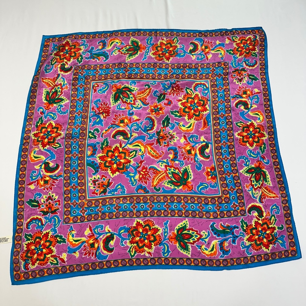 Vana Floral Square Scarf Women OS Pink Multi 100% Silk Hand Rolled | Bohemian